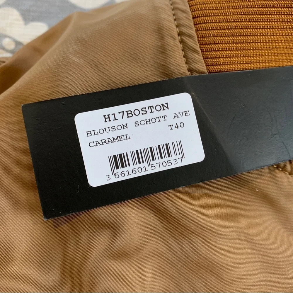 NEW Maje x Schott Boston Shearling Bomber Jacket (Sz FR 40 / US 8) Caramel - Picture 14 of 16